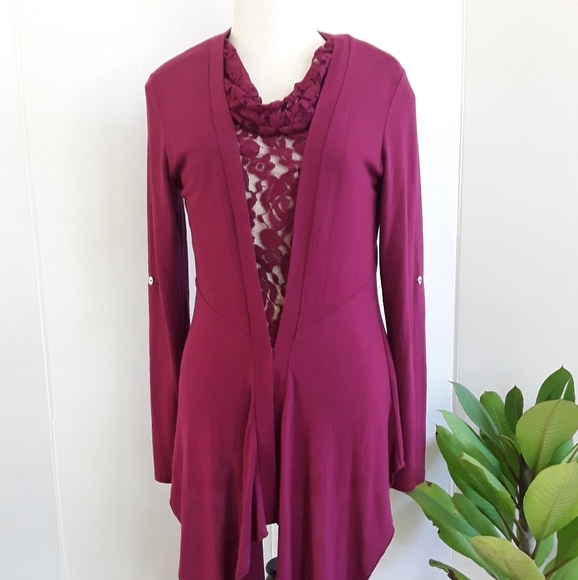 SHANA K LACE 2 PIECE PLUM CARDIGAN SZ L - Picture 2 of 8